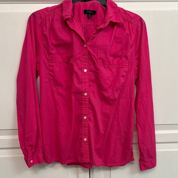 J. Crew Bright Pink Button-Up Shirt. Size 6 - Picture 1 of 6